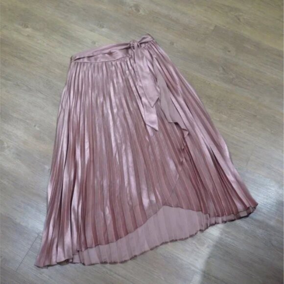 Anthropologie Maeve Pleated Satin-like Pink Skirt - Picture 6 of 10